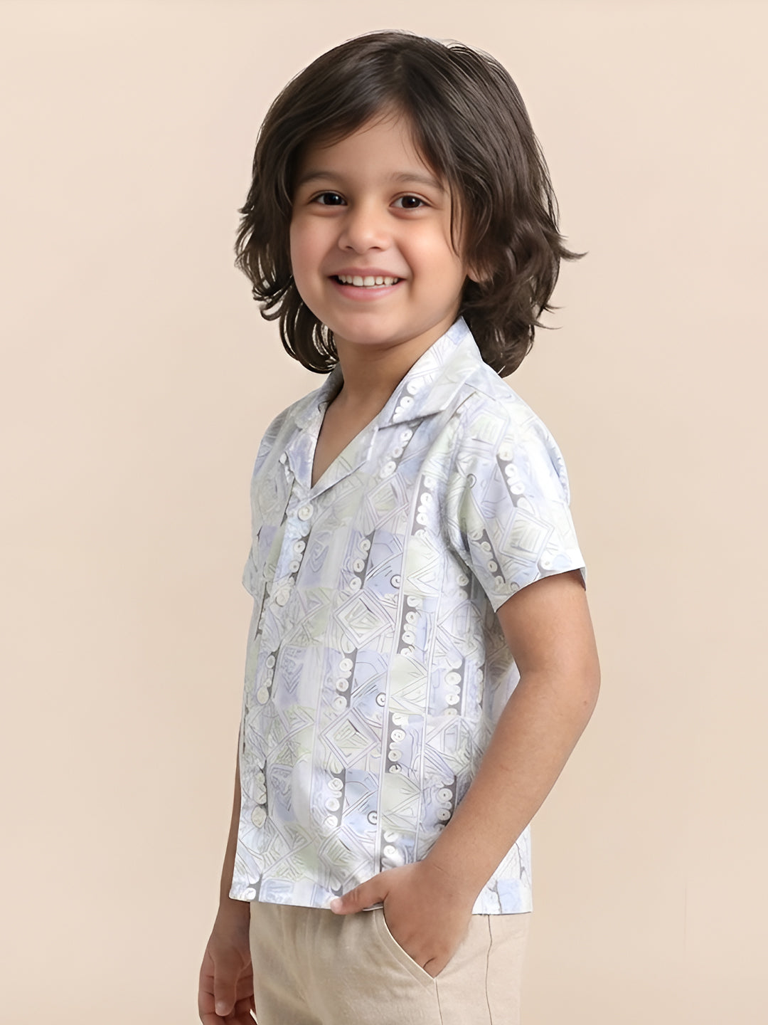 Polka Tots Half Sleeves Abstract print Shirt - Blue