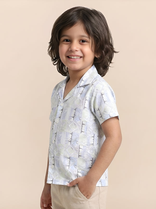 Polka Tots Half Sleeves Abstract print Shirt - Blue