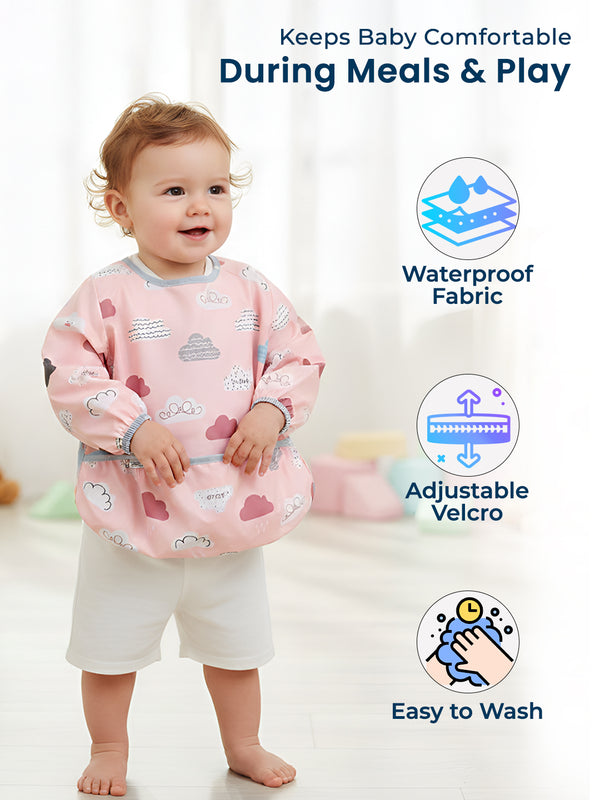 Full Sleeves Washable Waterproof Apron Feeding Bib for Babies -(Cloud)