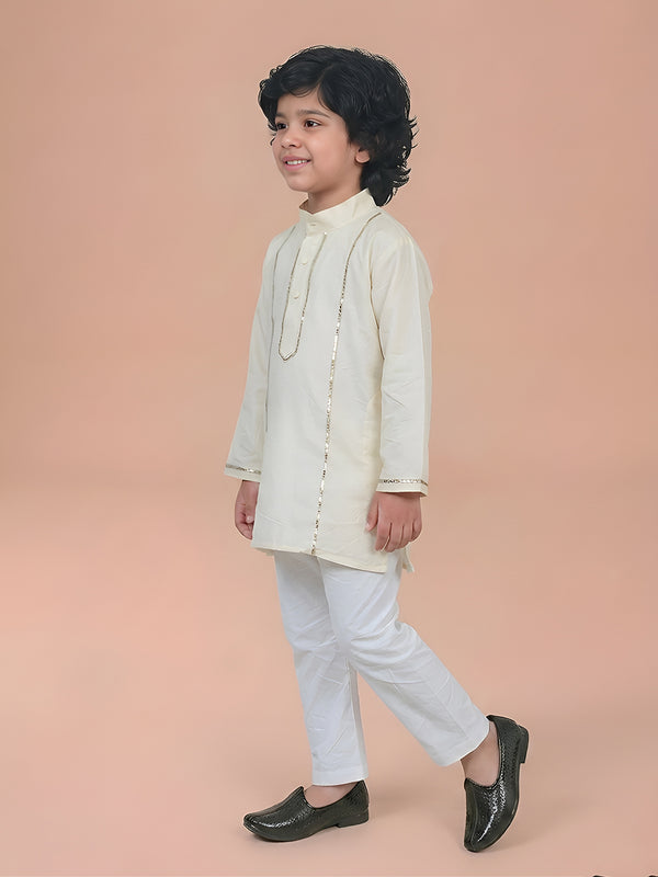 Polka Tots Full Sleeve Silver stripes Kurta Pyjama Set - Yellow