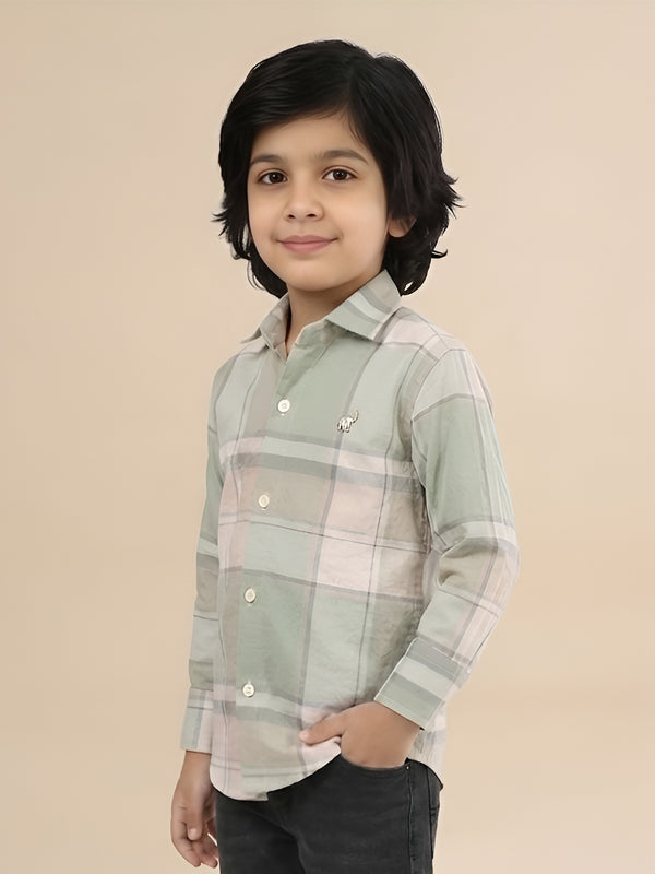 Polka Tots Full Sleeves Checks print Shirt - Green