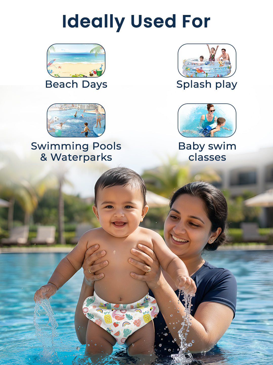 Reusable Swim Diaper/Swim Costume Picnic Design - White