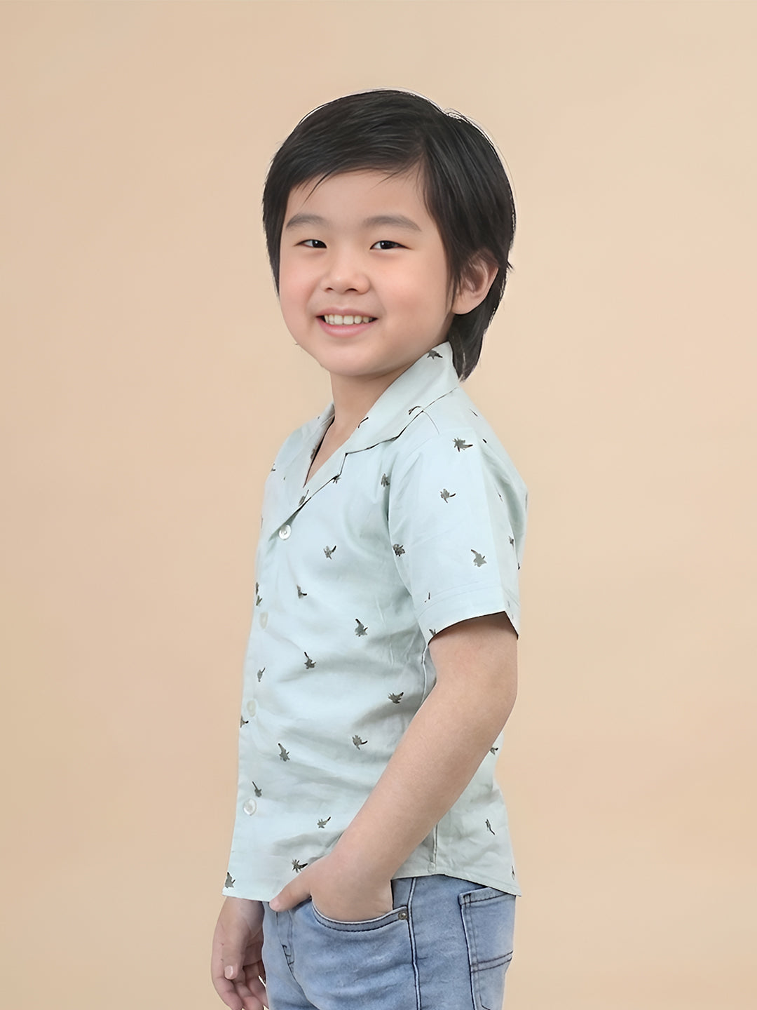Polka Tots Half Sleeves Palm Tree print Shirt - Light Green