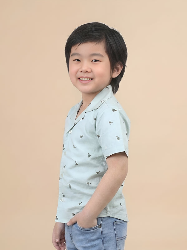 Polka Tots Half Sleeves Palm Tree print Shirt - Light Green