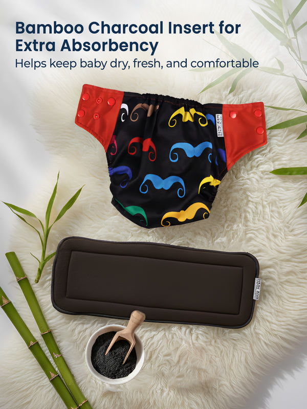 Bamboo Charcoal Reusable Cloth Diaper (Mustache)