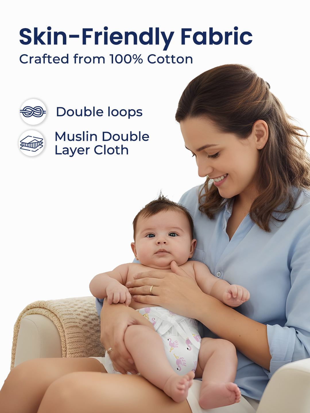 Polka Tots Newborn Pack of 5 100% Soft Muslin Cotton Nappy/Langot Set