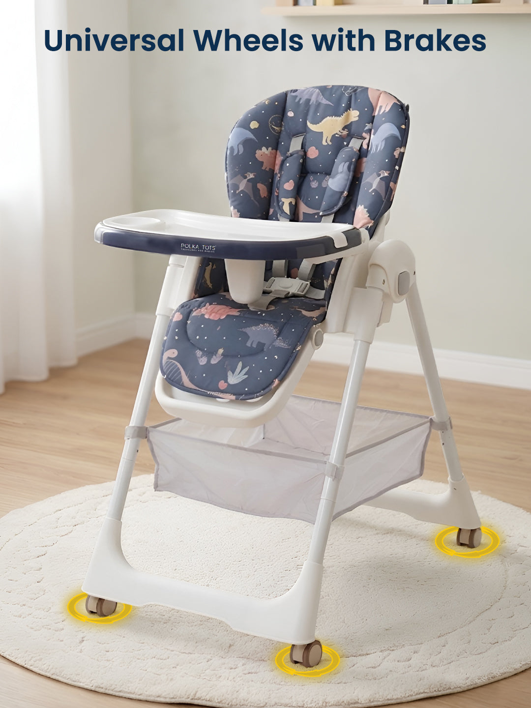 Polka Tots Twist n’ Taste 3 in 1 Convertible Dino Design High Chair - (Blue)