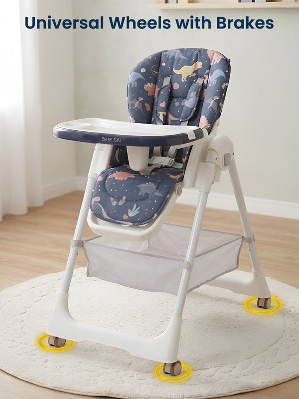 Polka Tots Twist n’ Taste 3 in 1 Convertible Dino Design High Chair - (Blue)