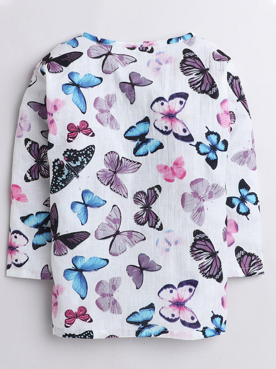 Polka Tots Butterfly print Full sleeves Nightwear Kurta pyjama set- White