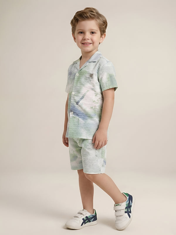 Polka Tots Cotton Half Sleeves Kids Shirt With Shorts/Co-ord - White