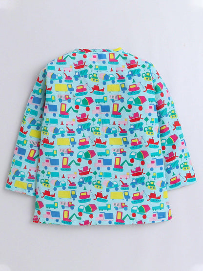 Polka Tots Truck print Full sleeves Nightwear Kurta pyjama set -Green