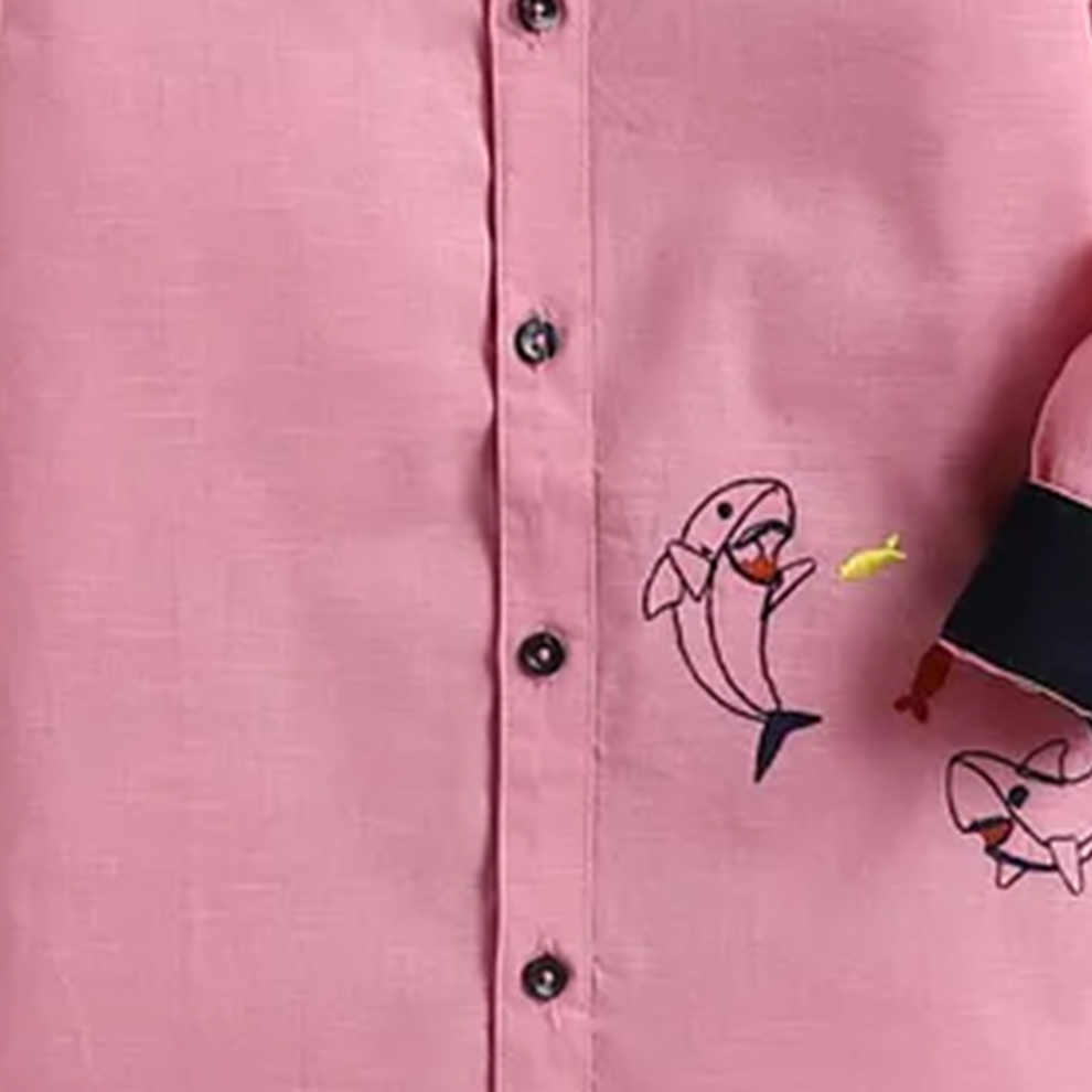 Polka Tots Full Sleeve Dolphin Embroidery Shirt - Pink