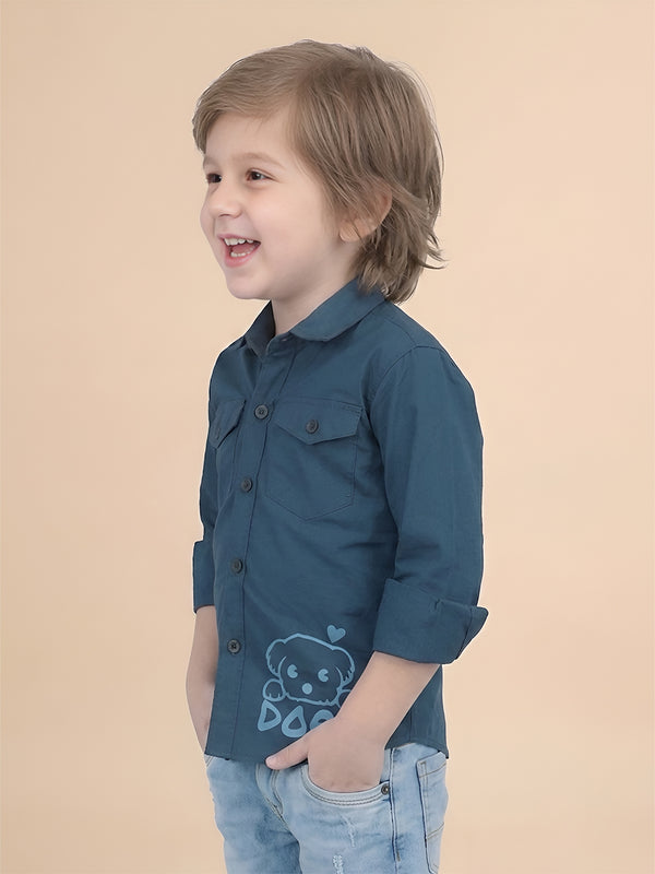 Polka Tots Full sleeves Dope print shirt - Dark Blue