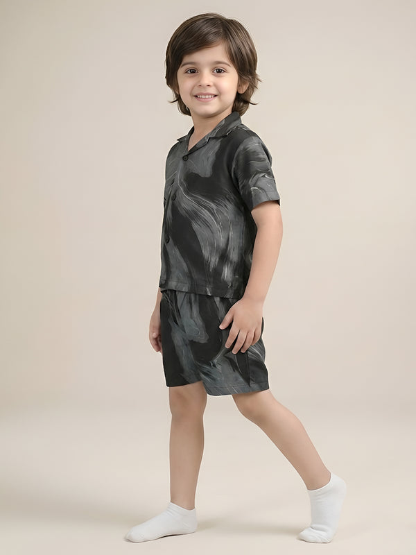 Polka Tots Half Sleeves Brush print Co-ords - Black