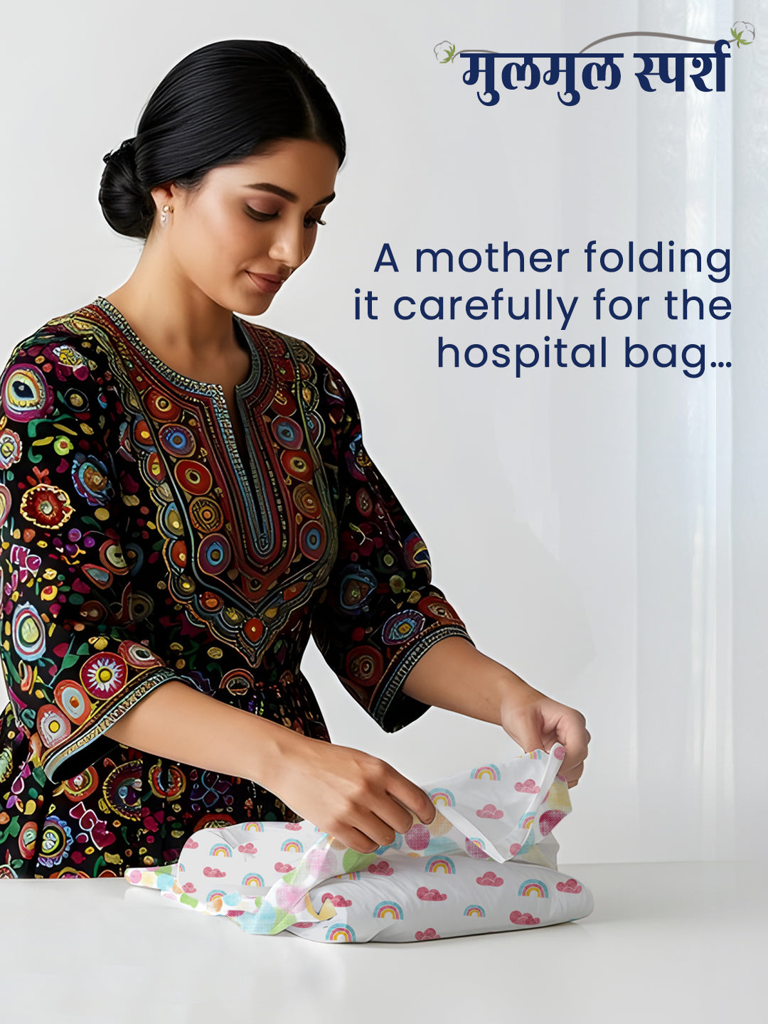 Polka Tots 100% Soft Muslin Cotton 3-Layer Reversible Baby Blanket/Dohar with Pom-Pom Lace - Rainbow Mist & Polka Dots Print