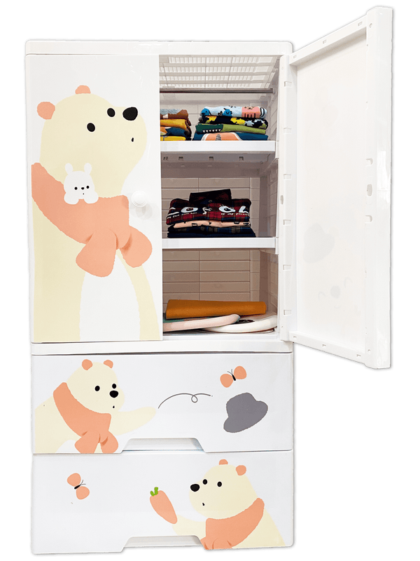 Polka Tots Three Level Storage Almirah Plastic Fiber Kids Storage Closet Wardrobe