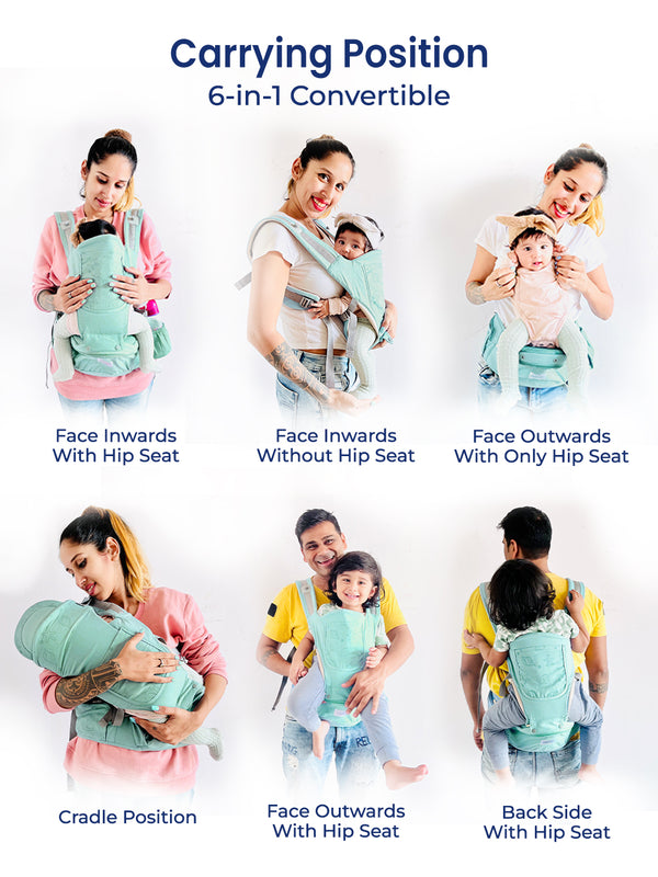 Polka Tots 6-in-1 Baby Carrier with Detachable Hip Seat, Lumbar Support & Cushioning (Shell Green)