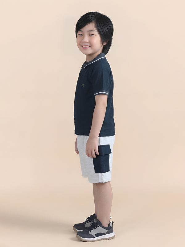 Polka Tots Half Sleeves Polo T-Shirt Shorts - Navy Blue