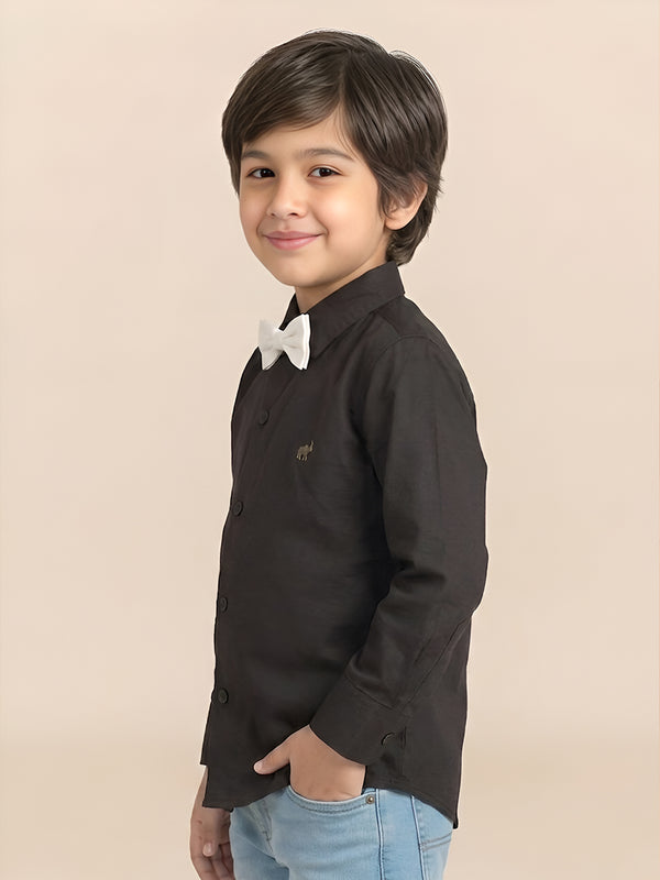 Polka Tots Full sleeves solid shirt - Black