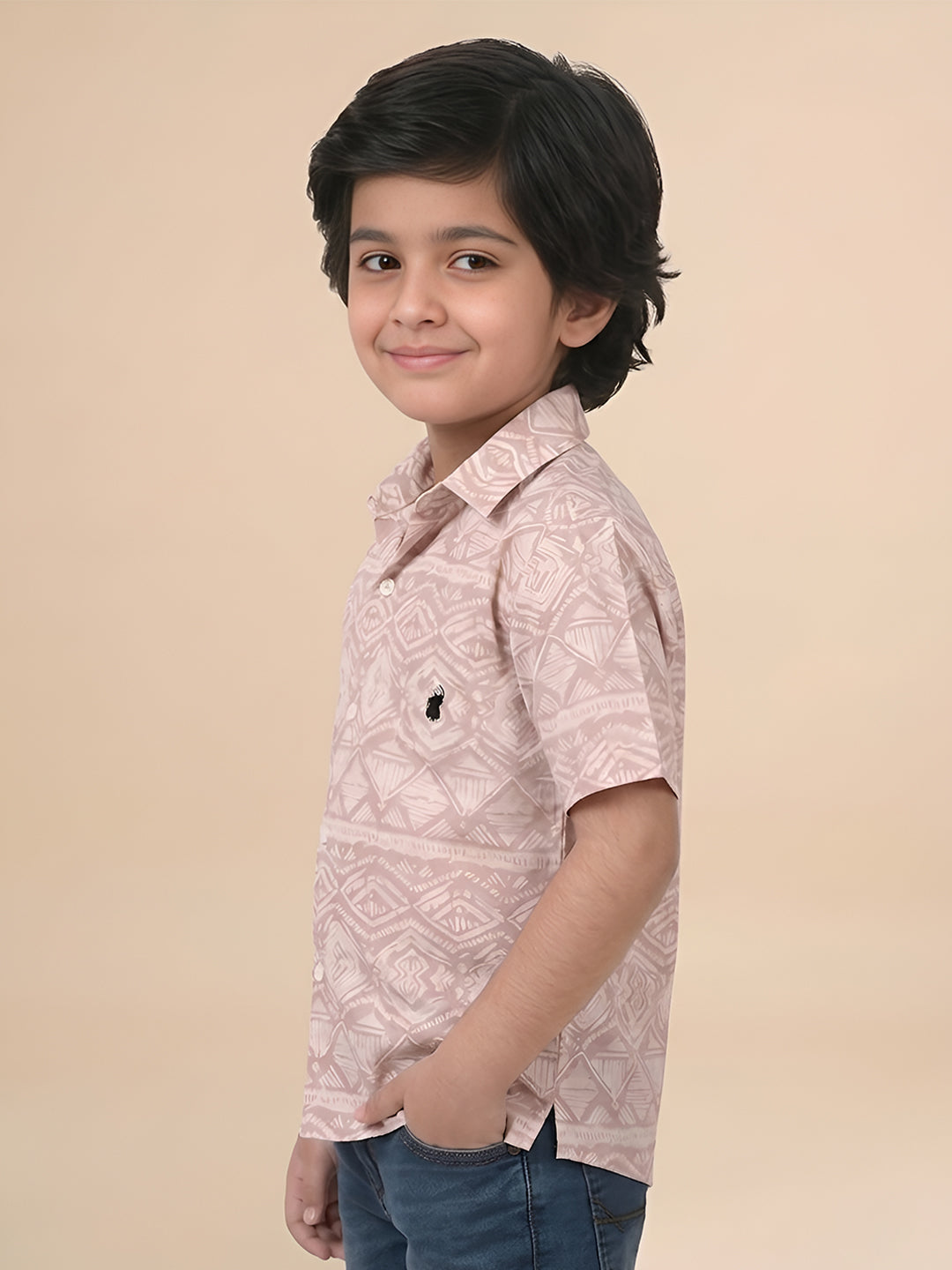 Polka Tots Half Sleeves Abstract print Shirt - Pink