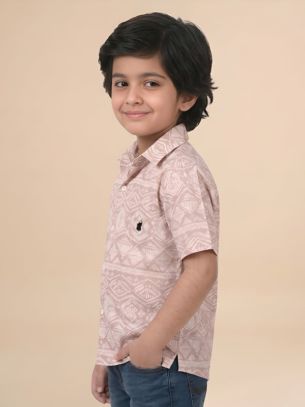 Polka Tots Half Sleeves Abstract print Shirt - Pink