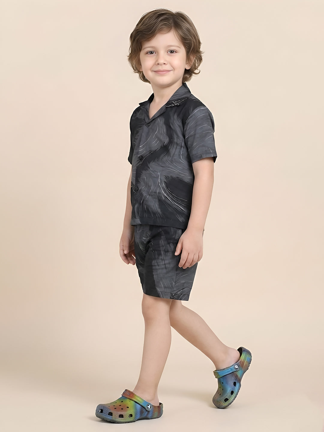 Polka Tots Half Sleeves Brush print Co-ords - Navy