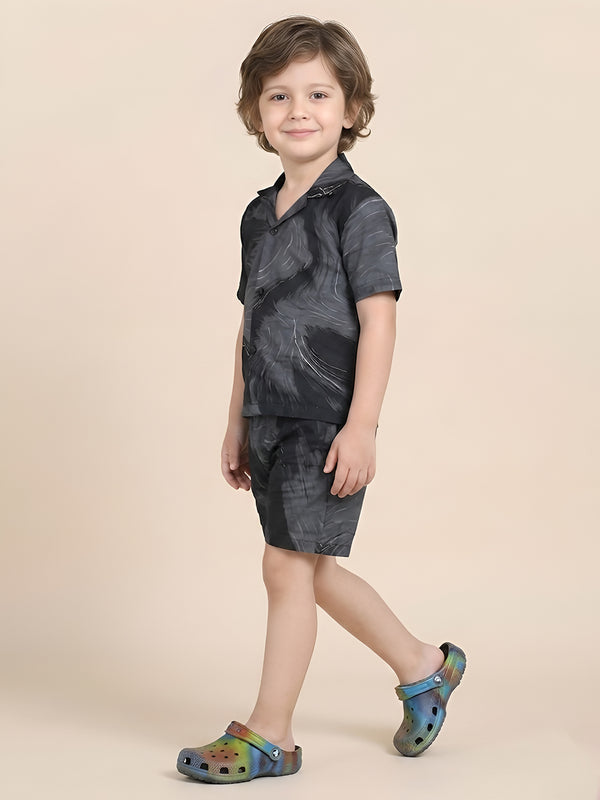 Polka Tots Half Sleeves Brush print Co-ords - Navy