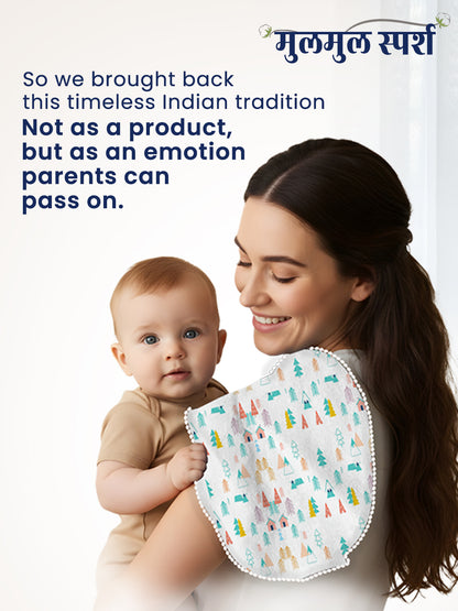 Polka Tots Newborn Pack of 3 100% Soft Muslin Cotton Double Layer Burp Cloths with Pom-Pom Lace