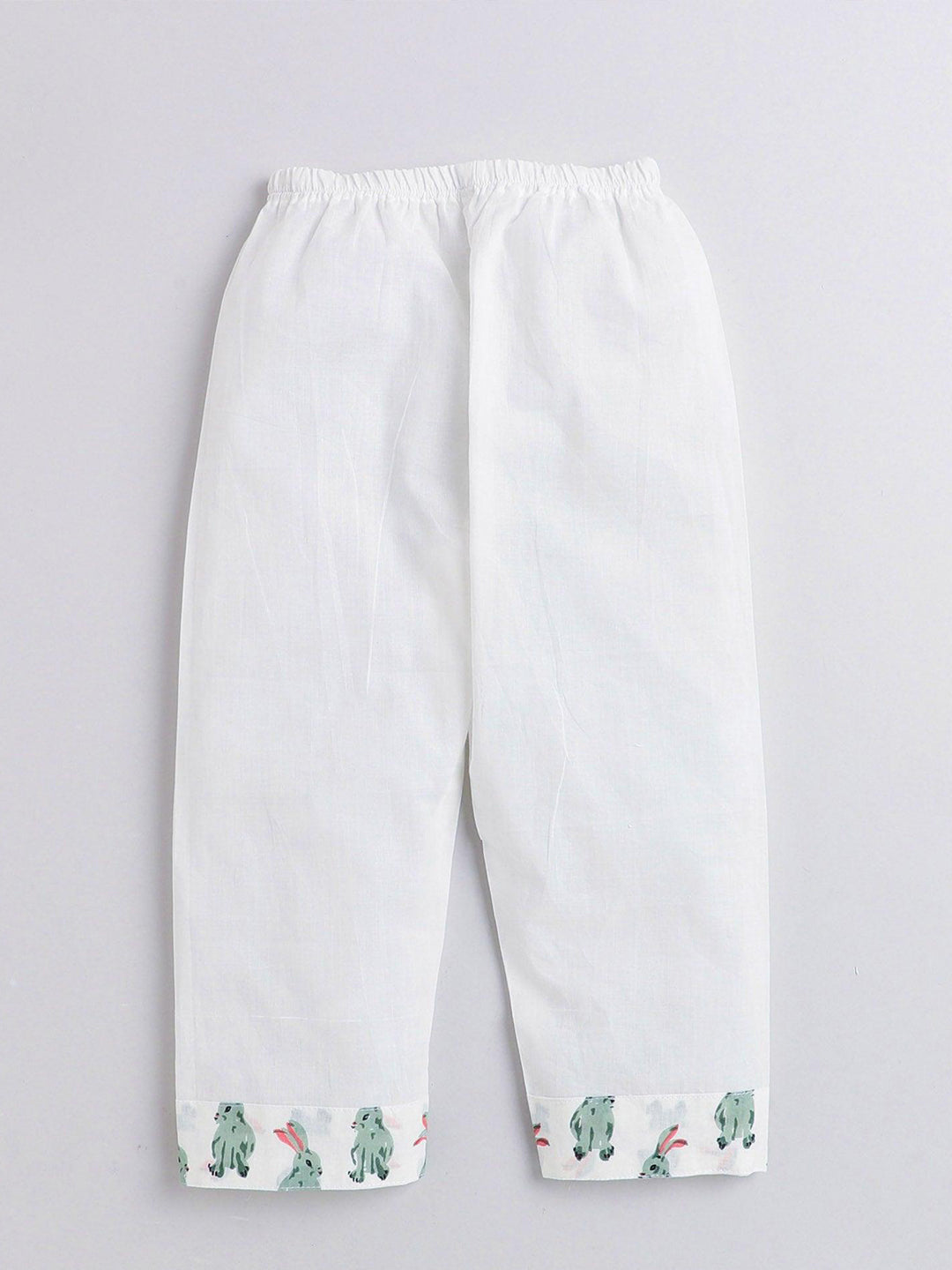 Polka Tots Rabbit print Full sleeves Nightwear Kurta pyjama set - White