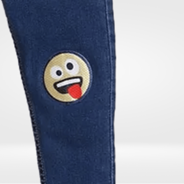 Polka Tots Full Length Emoticon Patch Jeans - Blue