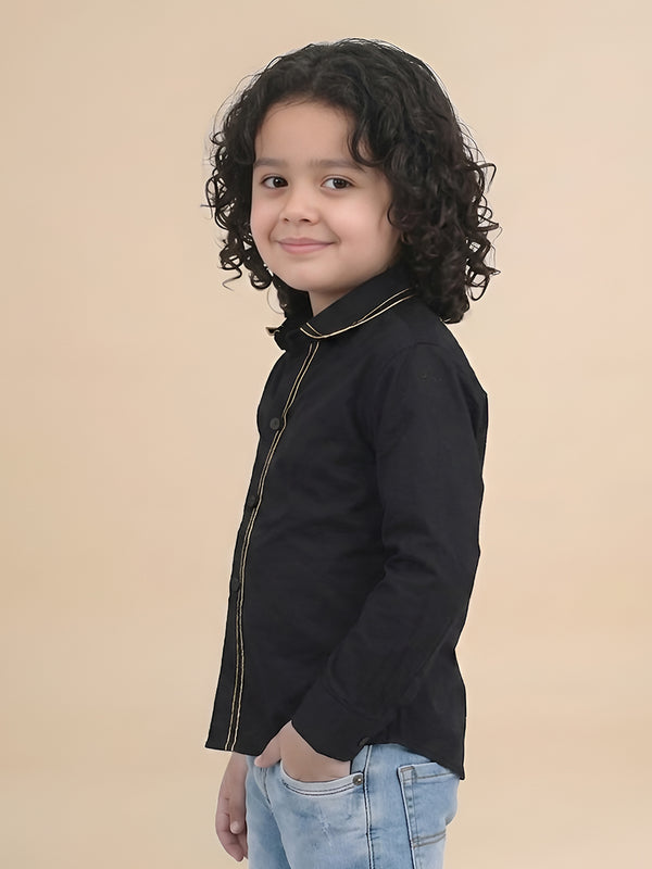 Polka Tots Full sleeves Yellow lines shirt  - Black