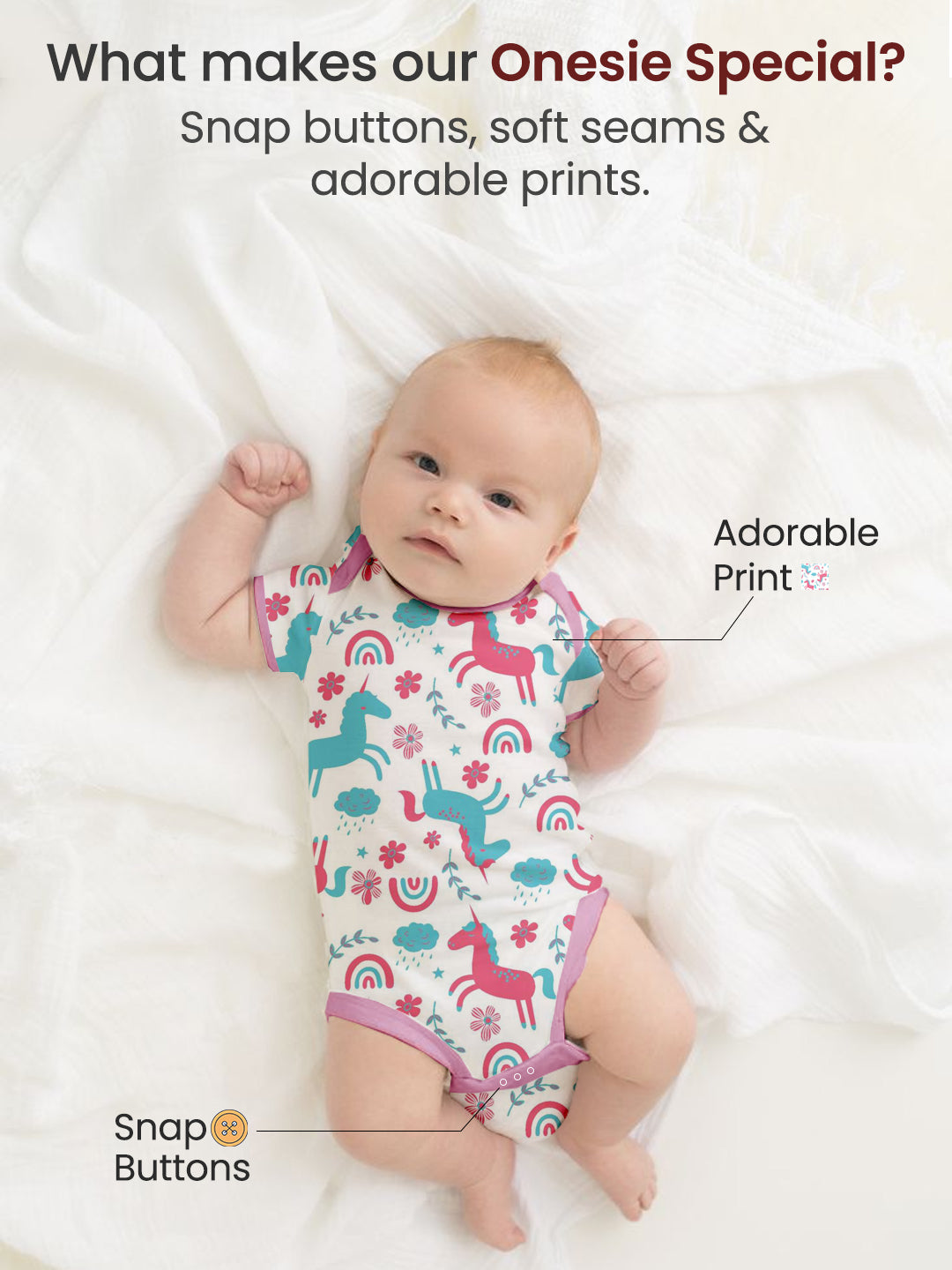 Polka Tots Pack of 6 Unicorn Print Mini Newborn Gift Hamper Set - Lavender