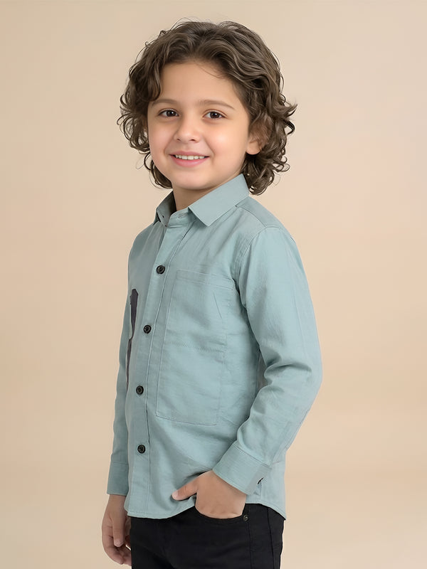 Polka Tots Full Sleeves Number print Solid Shirt - Greyish Blue