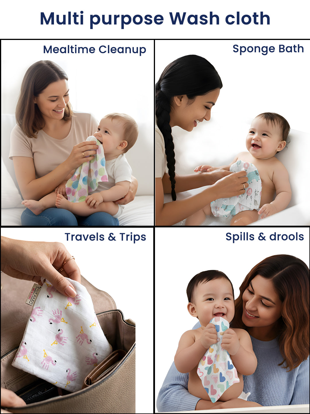 Polka Tots Newborn Pack of 5 100% Soft Muslin Cotton Washcloth Set