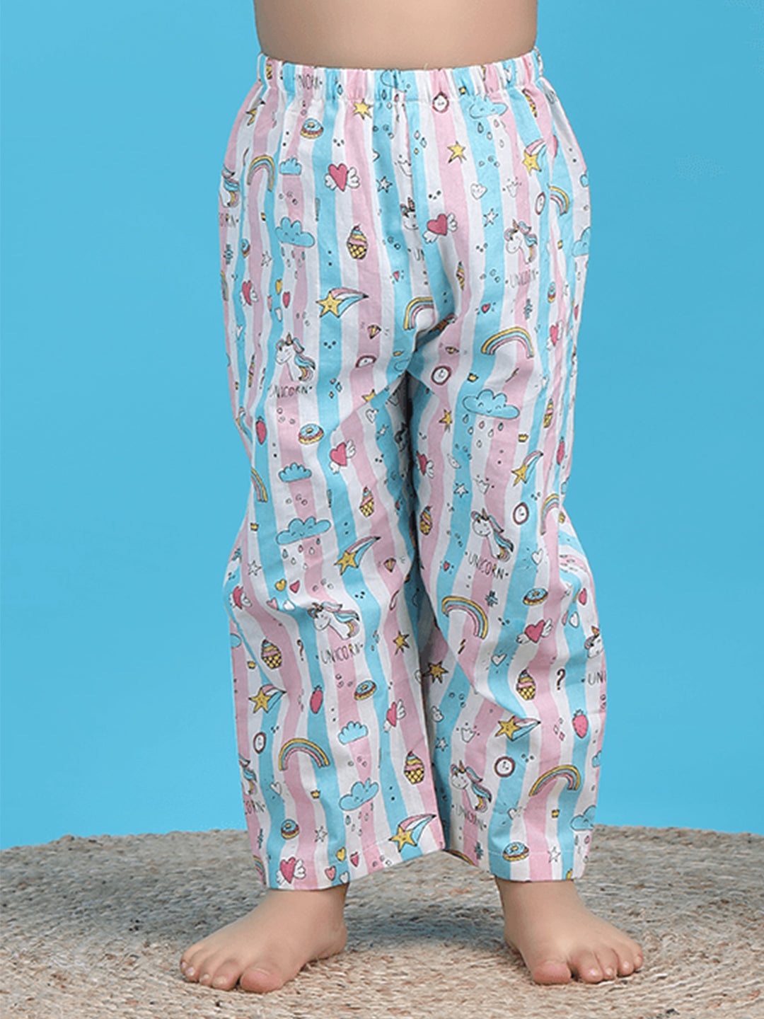 Polka Tots Full sleeves Unicorn print Stripes Night suit - Pink