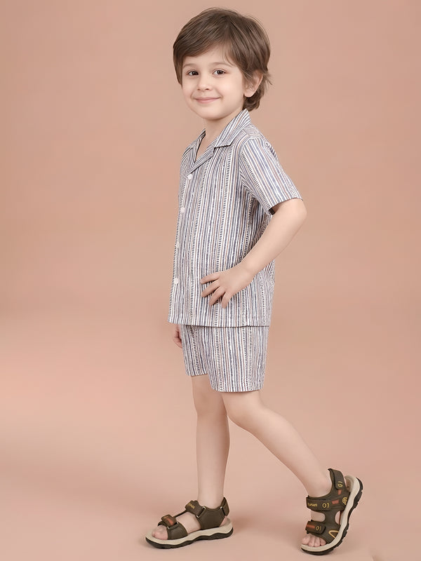 Polka Tots Half Sleeve Lining print Co-ords - Blue