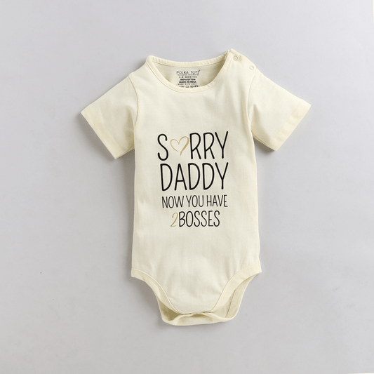 Polka Tots Half Sleeve Sorry Dad Print Romper Onesie - Cream