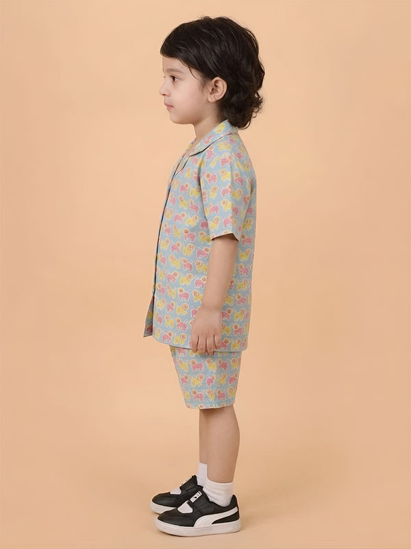 Polka Tots Half Sleeves Lion Print Co-ords - Multicolor