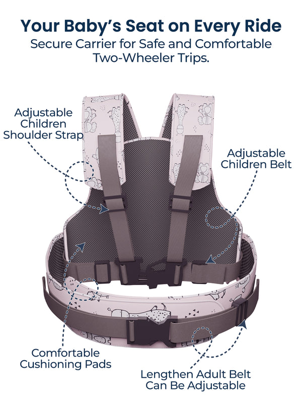 Baby Safety Travel Belt, Two Wheeler Baby Carrier for Kids (Jungle)