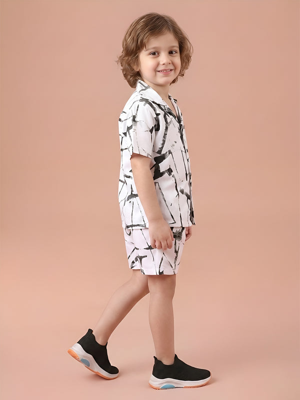 Polka Tots Half Sleeves Brush print Co-ord set - White
