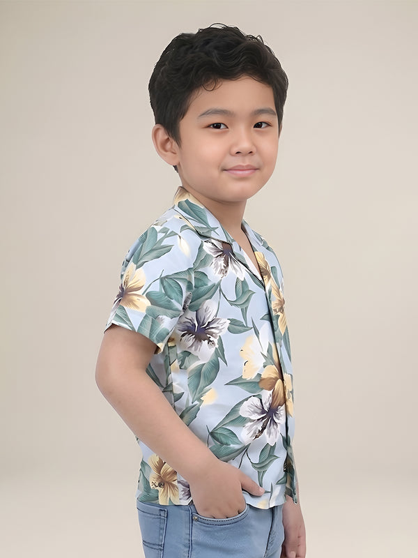 Polka Tots Half Sleeves Floral print Shirt - Green