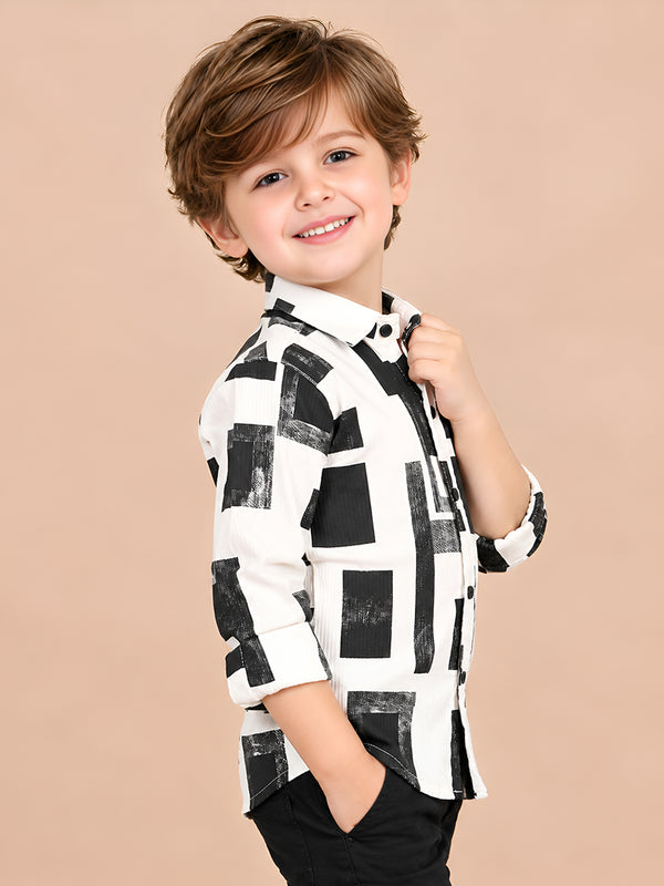 Polka Tots Full Sleeves Geometric print Shirt - Black