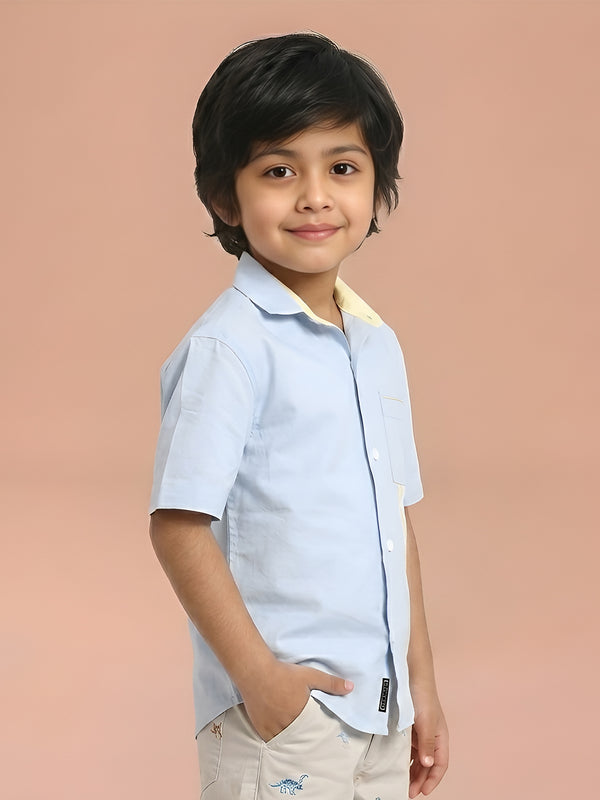 Polka Tots Half Sleeves Pocket Print Shirt - Blue