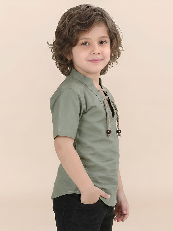Polka Tots Half Sleeve Kurta - Green