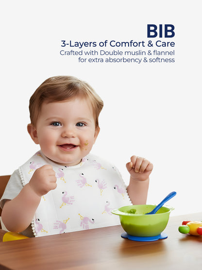 Polka Tots Newborn Pack of 6 100% Soft Double-Layer Muslin Cotton Essentials Gift Box - Flamingo Fingers Print