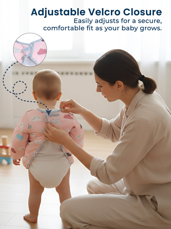 Full Sleeves Washable Waterproof Apron Feeding Bib for Babies -(Cloud)