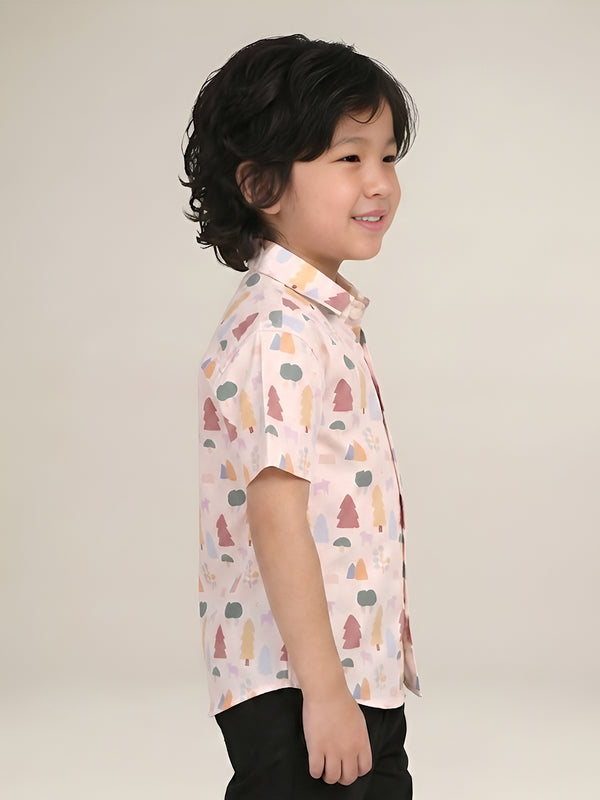 Polka Tots Half Sleeves Trees print Shirt - Off White