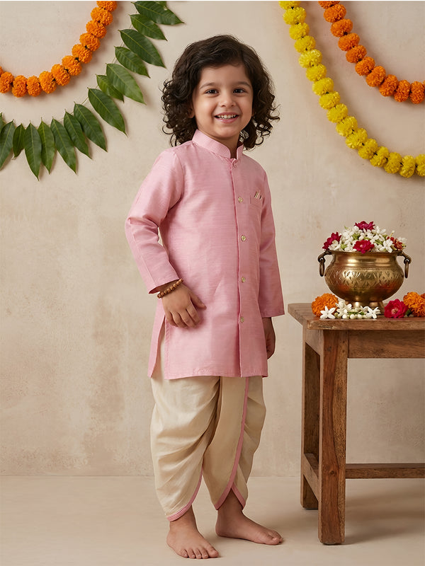 Polka Tots Premium Raw Silk Kurta with Dhoti Set