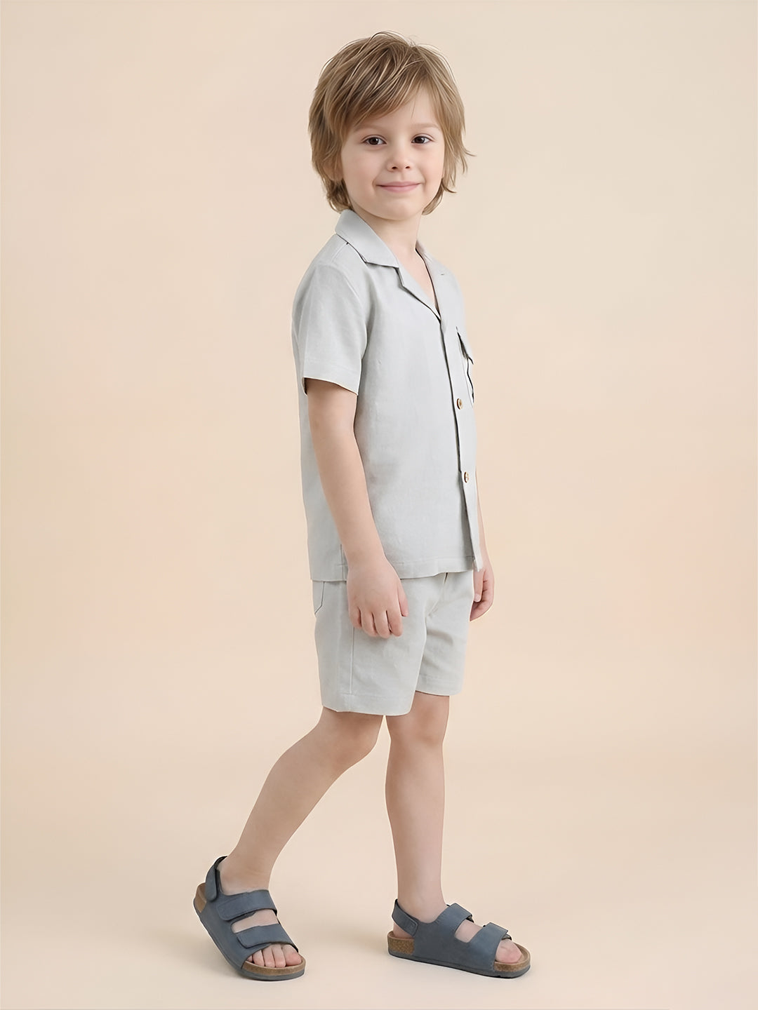 Polka Tots Half Sleeves Solid Co-ords - Grey