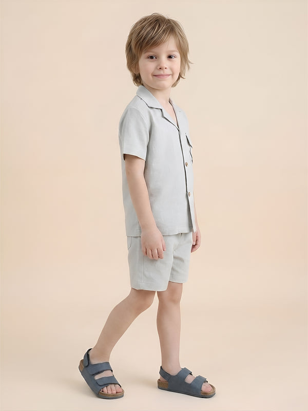 Polka Tots Half Sleeves Solid Co-ords - Grey